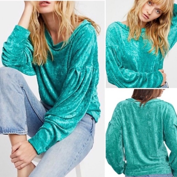 Free People Tops - Free People Teal Crushed Velvet Milan Pullover NWT